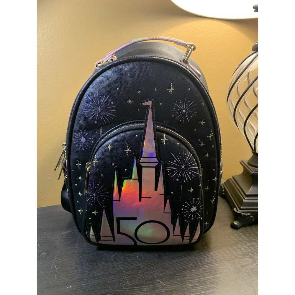 Loungefly Disney Parks Walt Disney World 50th Anniversary Mini Backpack Black